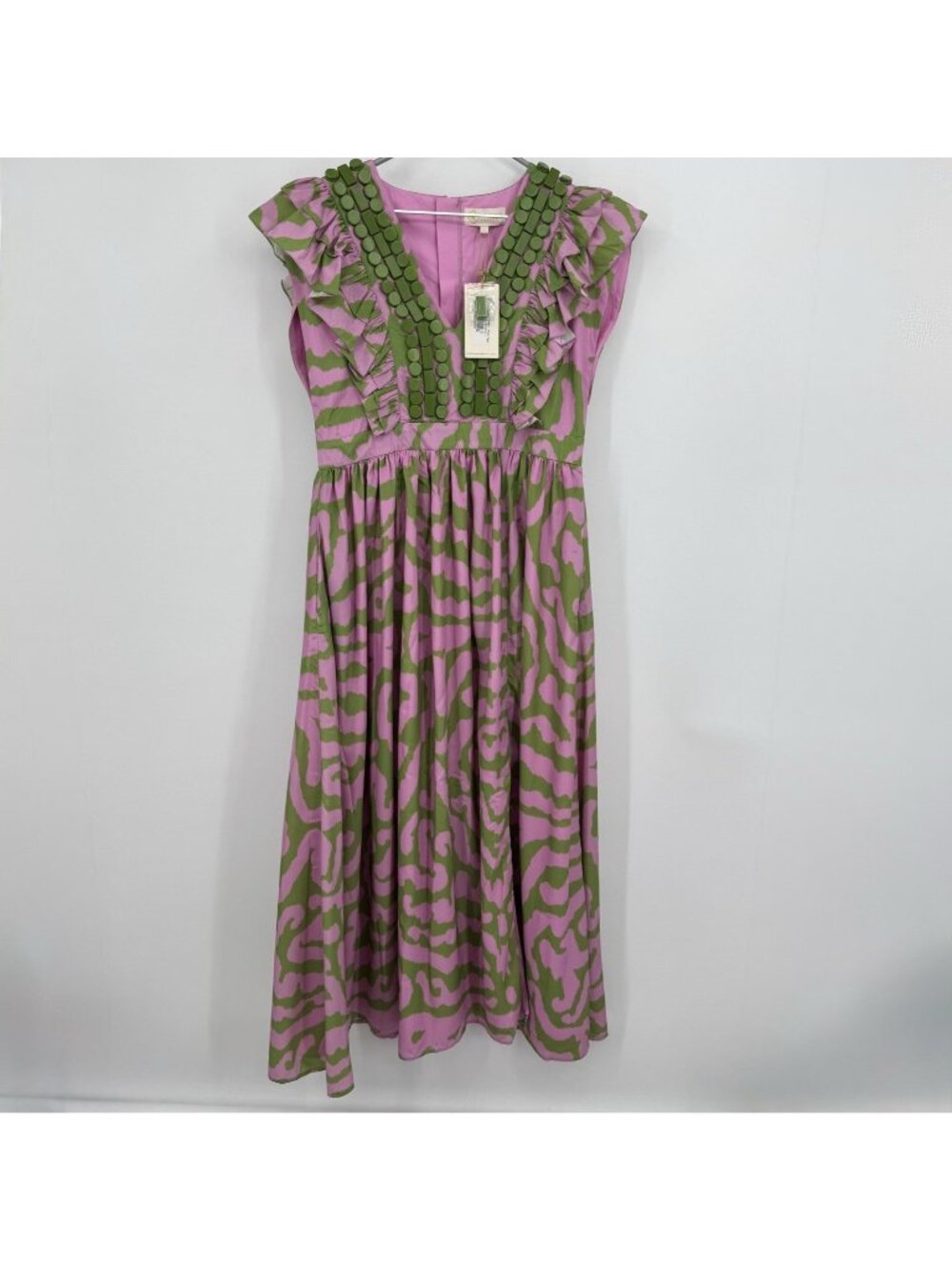 Sheridan French Green and Pink Tiger Stacey Midi Dress size L Large NWT*
